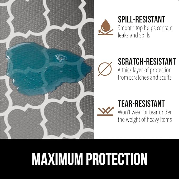 GORILLA GRIP DripGuard Shelf Liner, Non Adhesive Drawer and Kitchen Cabinet Protector, Slip Resistant BPA Free Smooth Surface Plastic Liners for Cabinets, Bathrooms, Closets, 12x120 Inch, White Gray