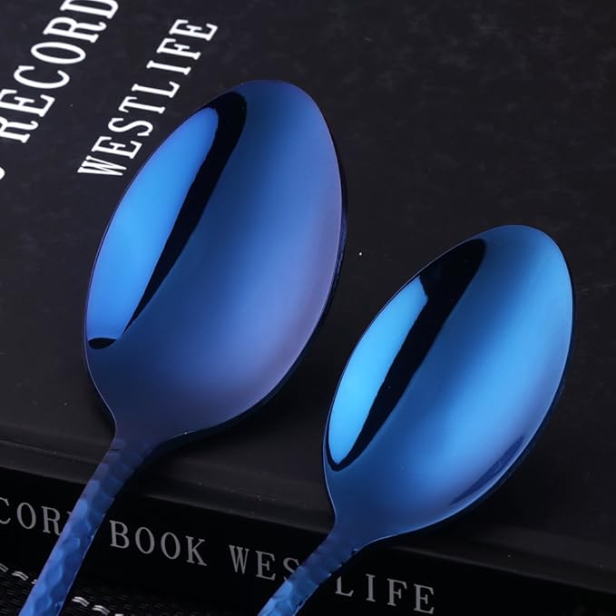 5-Piece Blue Silverware Flatware Set Service for 1 Stainless Steel Cutlery Set Include Dinner Knife Table Fork Table Spoon Salad Fork Tea Spoon for Wedding, Dishwasher Safe