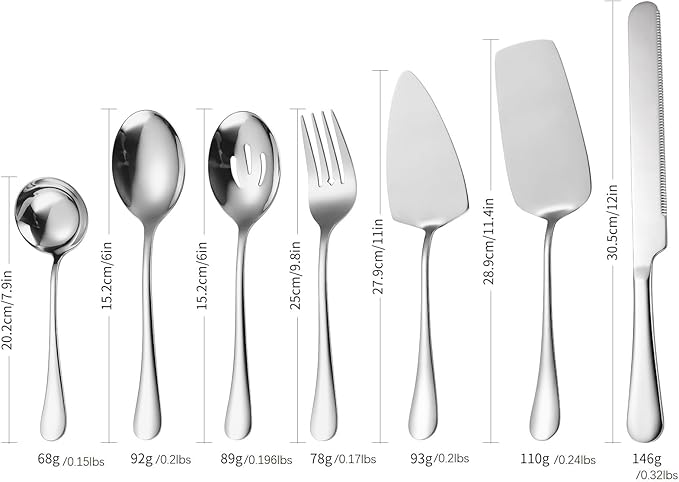 Serving Utensils 7 Pieces Stainless Steel Flatware include Cake Knife Server Large Spoon Spatula Big Fork Pefect For Festival Parties Buffet Catering Silverware