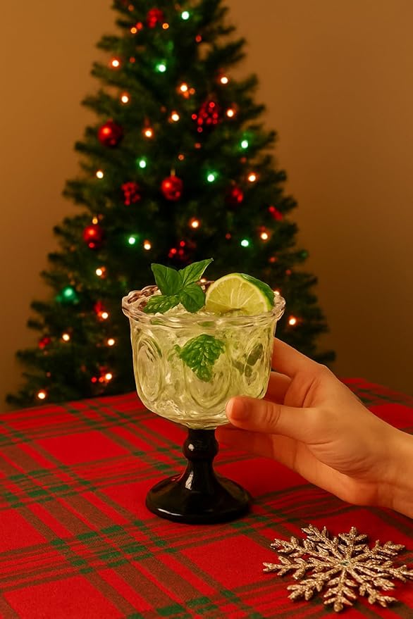 Christmas Mojito Glass, 7oz Vintage Cocktail & Dessert Cups, Retro Holiday Drinkware Set for Winter Style & Home Decor