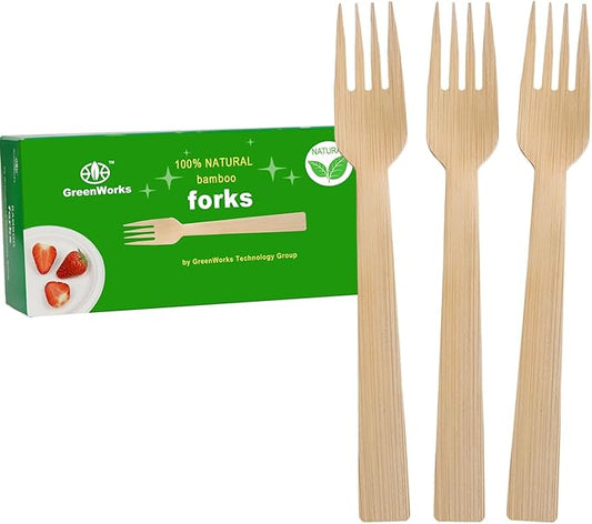 GreenWorks 50 Count Bamboo Forks, 6.7 Inch large Size Compostable Biodegradable Fork