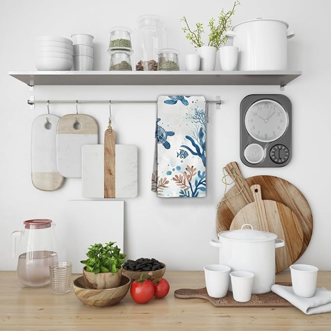 Sea Turtle Hand Towels Set of 2 Breathable Ocean Beach Hand Towels Marine Life Coastal Bath Towels for Gym Hotel Decorative Summer Kitchen Towels 28.7x13.7 Inch