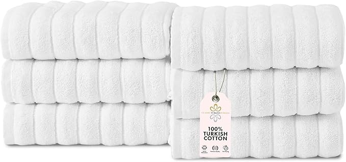 Classic Turkish Towels CTT Premium 6 Piece Hand Towels Set, 100% Turkish Cotton, Quick Dry & Comfy Towels for Hotel & Spa, Highly Absorbent | 20"x32" (White)