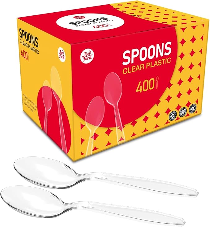 400 Count Plastic Spoons Heavy Duty Clear, BPA-Free, Heat Resistant, Solid and Durable Disposable Spoons Heavy Duty Bulk, Premium Spoons plastic disposable for Party Supply
