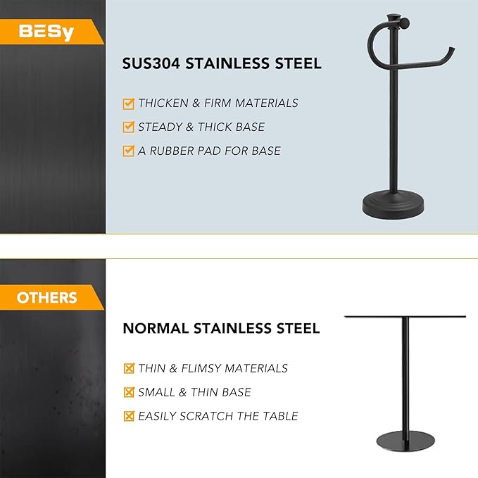 BESy 17 Inch Matte Black Stand Towel Bar Hanger Hand Towel Bar Bathroom Vanity Countertop Towel Holder Free Standing Stainless Steel Towel Ring Hardware Accessories Towel Rack