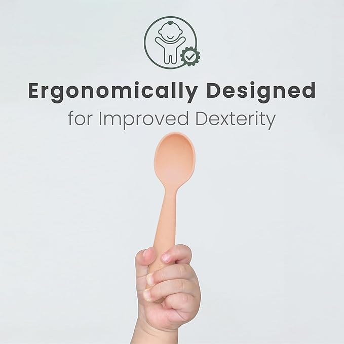 Miniware Silicone Baby Spoon for Training - BPA Free Baby Utensils - Baby Spoons Self Feeding 6 Months | 100% Food Grade Silicone - Modern & Dishwasher Safe Toddler | Dishwasher Safe (Grey and Toffee)