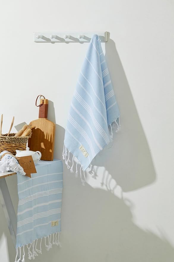 Hand Towels - Set of 2, 18" x 30" inches, Cotton, Decorative Peshtemal Cotton Hand Towels for Kitchen, Bath, Guest, Face, Hair, Gym, Yoga, Dishcloth, Travel (Baby Blue)