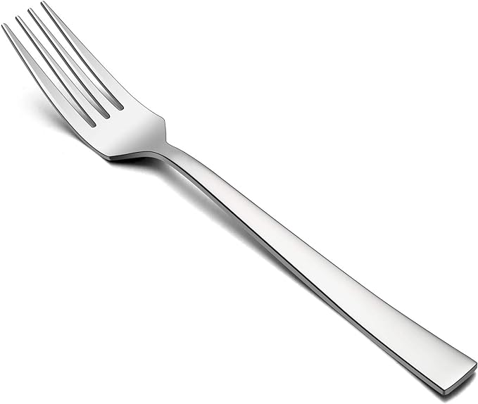 Dinner Forks Set of 12, E-far 7.9 Inch Stainless Steel Forks for Home, Kitchen or Restaurant, Non-toxic & Mirror Polished, Squared Edge & Dishwasher Safe