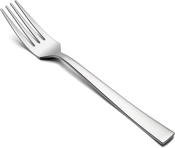 Dinner Forks Set of 6, E-far 7.9 Inch Stainless Steel Forks for Home, Kitchen or Restaurant, Non-toxic & Mirror Polished, Squared Edge & Dishwasher Safe