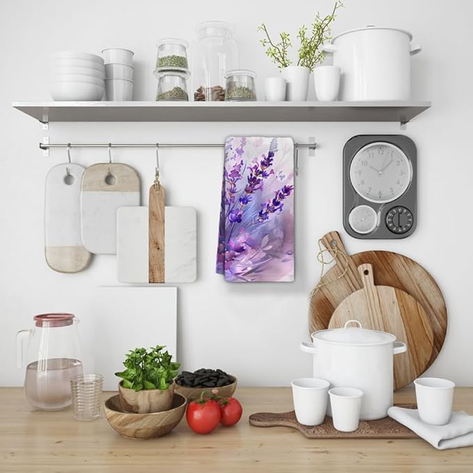 Lavender Hand Towels Set of 2 Lightweight Breathable Purple Floral Bath Towels Highly Absorbent Butterfly Lavender Towels for Bathroom Gym Hotel Decorative Fast Drying Towels 28.7x13.7 Inch