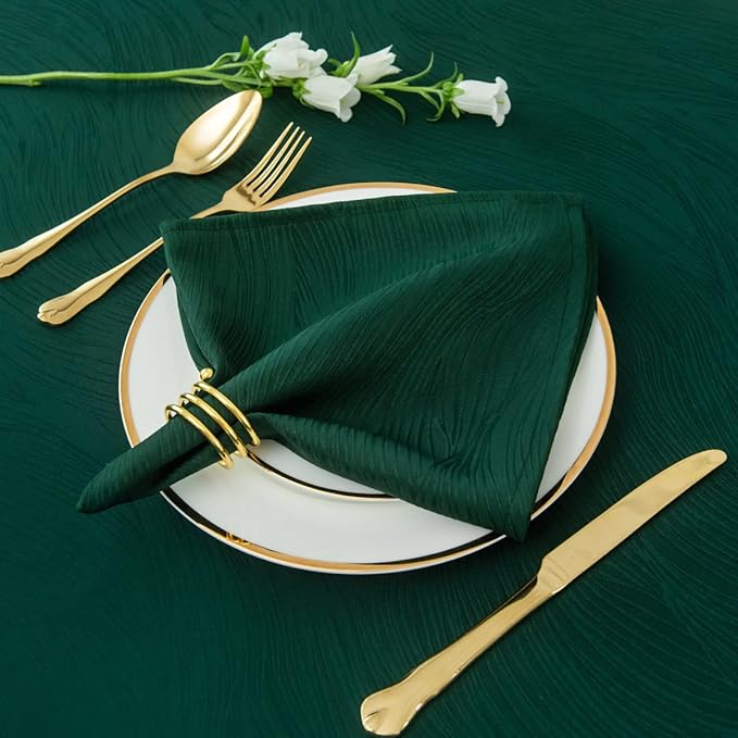 maxmill Jacquard Cloth Napkins 20 x 20 Inch Swirl Pattern Soft Comfortable and Luxury Serviette for Christmas Family Dinners Weddings Parties and Banquets Set of 4 Pieces, Hunter Green