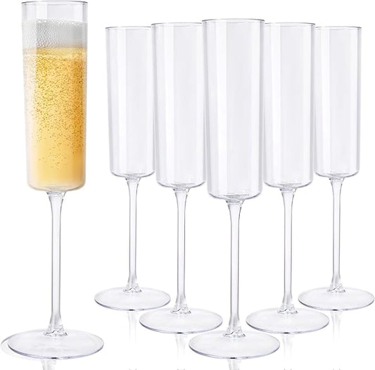 Ciaell 24 Pack Plastic Champagne Flutes - Clear 6 Oz Disposable Champagne Glasses - Square Plastic Toasting Glasses for Party Birthday Anniversary Wedding Christmas New Year