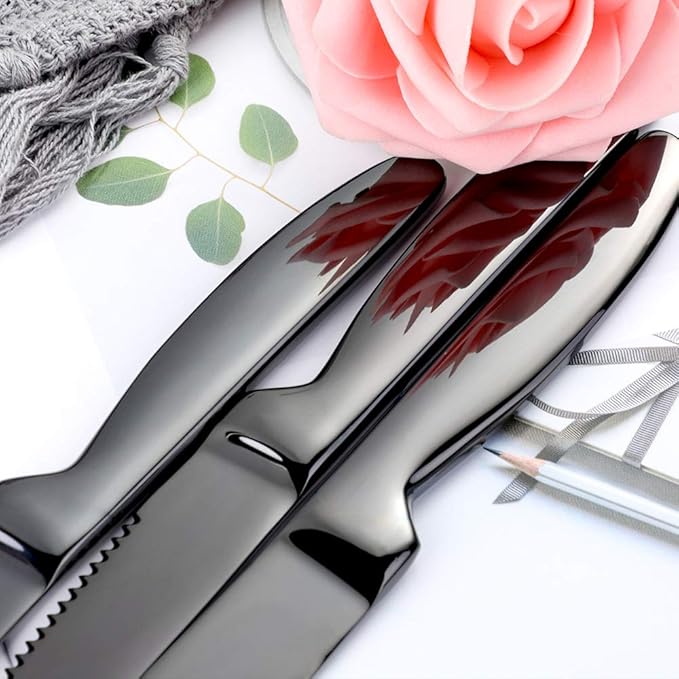 Steak Knife Set, 4-Piece Serrated Black Steak Cutlery Steak Knife, Stainless Steel Steak Cutlery Knife for Home, Restaurant, Hotel, 22cm
