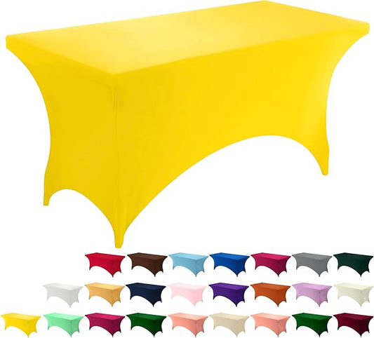 Utopia Kitchen 6FT Spandex Tablecloth [1 Pack, Yellow] 200 GSM Stretch, Fitted, Washable and Wrinkle Resistant Table Cloth Rectangle Cover for Trade Shows, Wedding, Parties [72Lx30Wx30H Inch]