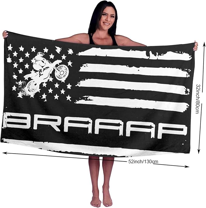 Braaap Motocross Dirt Bike American Flag Beach Towel Quick Dry Shower Swim Adults Bath Towels Hotel, Gym and Spa Multipurpose Towels 32x52 Inch