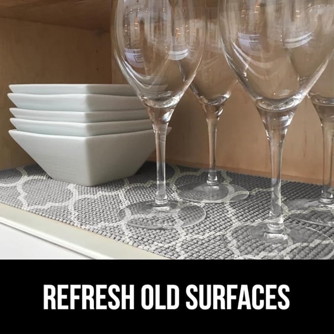 GORILLA GRIP powerGRIP Drawer Shelf and Cabinet Liner, Thick Strong Hold, Non-Adhesive Liners Protect Kitchen Cabinets and Cupboard, Bathroom Drawers, Easy Install, Breathable Mat, 12" x30' Quatrefoil