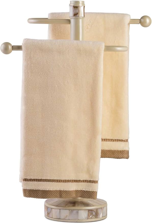 Creative Scents 100% Cotton Velour Fingertip Towels - 4 Pack 11 by 18 Inch – Decorative, Extra Absorbent and Soft Face Towel, Ideal for Bathroom and Powder Room (Cream with Embroidered Brown Trim)