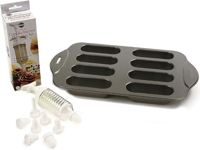 Norpro Cream Canoe Pan with Bonus 9 Piece Decorating Set, 9 Mini celles, Gray