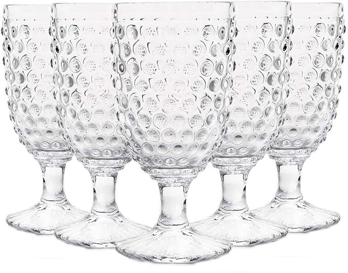 G Hobnail Drinking Glasses 6 Set, 13.3 oz Vintage Water Goblets Iced Tea Beverage Goblets Hobnail Glassware,Hobnail Goblet Glasses,Glass Cups for Wine,Soda,Juice,Dinner Parties,Bars, Restaurants Clear