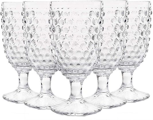 G Hobnail Drinking Glasses 6 Set, 13.3 oz Vintage Water Goblets Iced Tea Beverage Goblets Hobnail Glassware,Hobnail Goblet Glasses,Glass Cups for Wine,Soda,Juice,Dinner Parties,Bars, Restaurants Clear