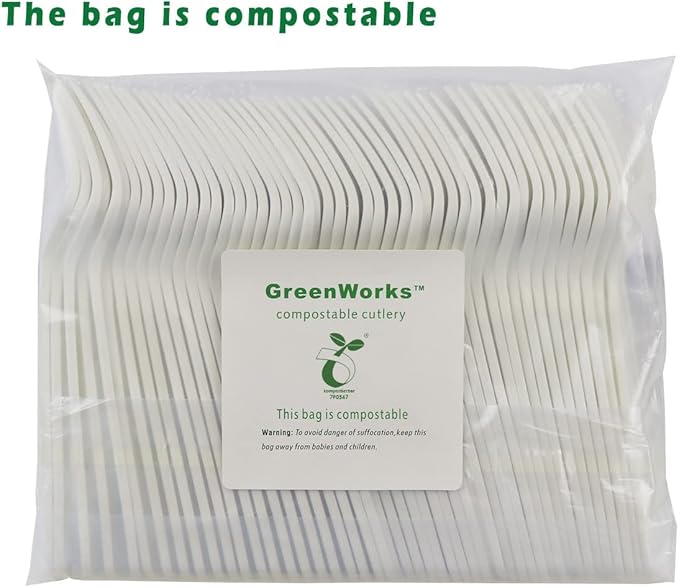 GreenWorks 1000 Count 7" Heavy-duty Compostable Forks, BPI Certified Large Bulk Disposable Cutlery Fork