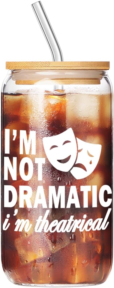 Musical Theater Gifts, Broadway Gifts for Directors, Actors, Music Teachers, Musicians on Birthday Christmas - 17 Oz Drinking Glass Iced Can Glass Cup (white-dramatic)