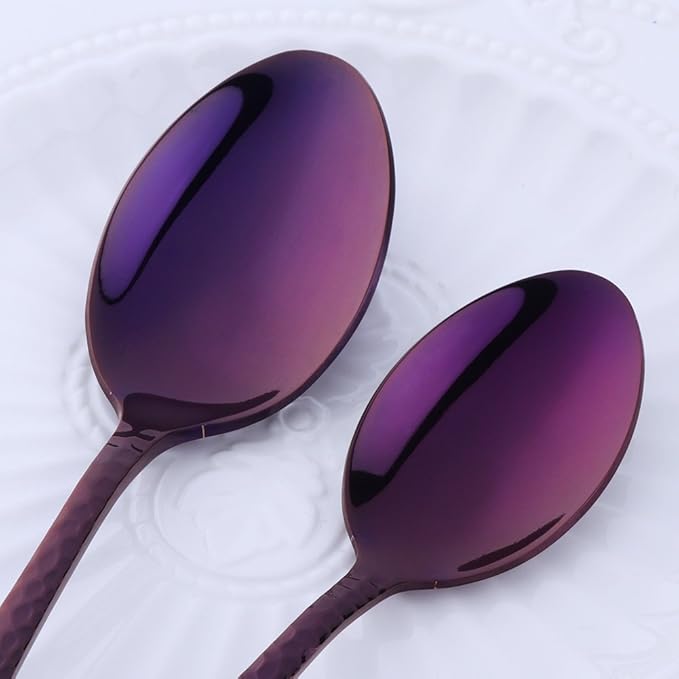 5-Piece Purple Silverware Flatware Set Service for 1 Stainless Steel Cutlery Set Include Dinner Knife Table Fork Table Spoon Salad Fork Tea Spoon for Wedding, Dishwasher Safe