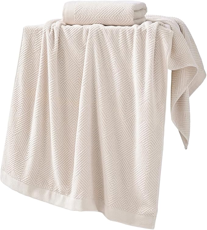 sense gnosis Super Soft Lime White Bath Towels Terry Striped Weave Pattern Ultra Absorbent 100% Cotton Towel for Bathroom(27 X 55 Inch), 2 Pieces