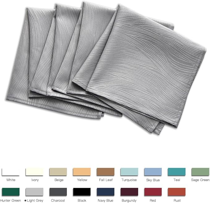 maxmill Jacquard Cloth Napkins 20 x 20 Inch Swirl Pattern Soft Comfortable and Luxury Serviette for Family Dinners Weddings Parties and Banquets Set of 4 Light Gray