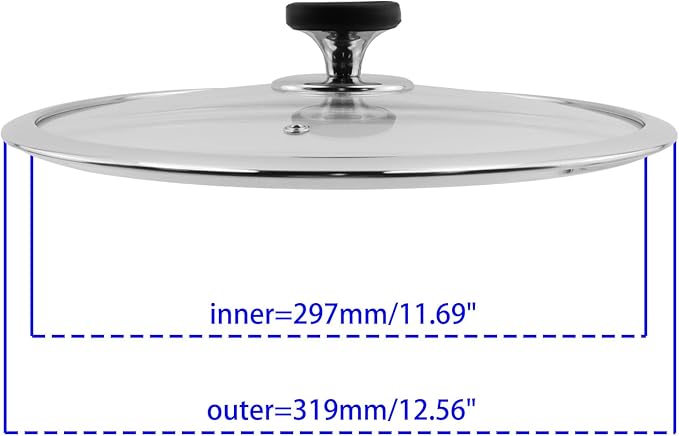 Woogim Universal Pan Lid 12 Inch,Silicone Handle,4mm Thickness Tempered Glass,Dishwasher Safe and Oven up to 480℉,Stainless Steel Wide Lid for Pot,for Frying, Boiling and Stewing Kitchen Essential