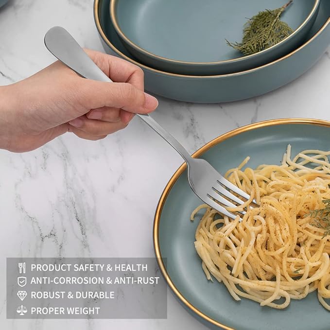 12Pcs Bright Silver Stainless Steel Dinner Forks Set, Dishwasher Safe