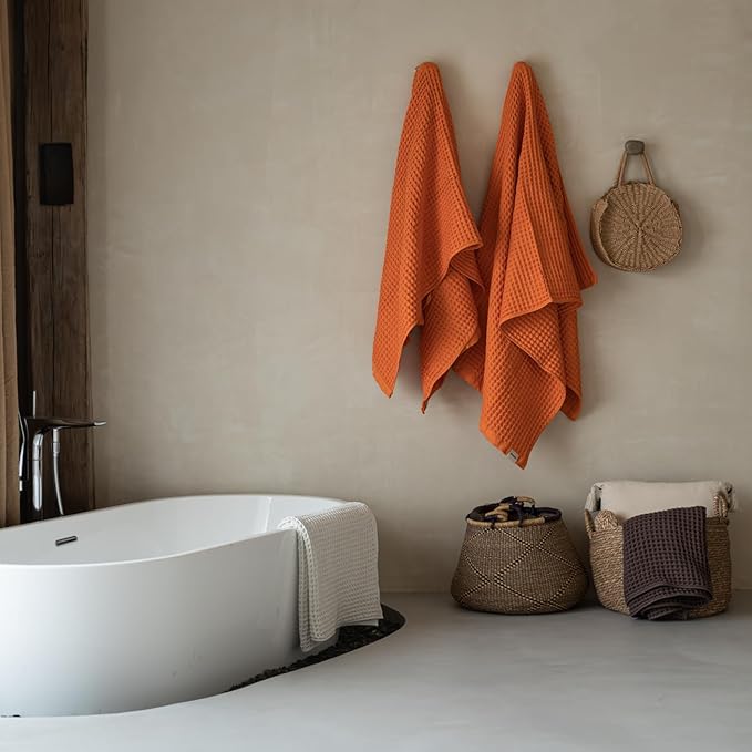 Luxury Japanese Cotton Silk Bath Towel, Plush, Absorbent & Quick Dry, Storage Bag Included (Hand Towel, Coral Orange)