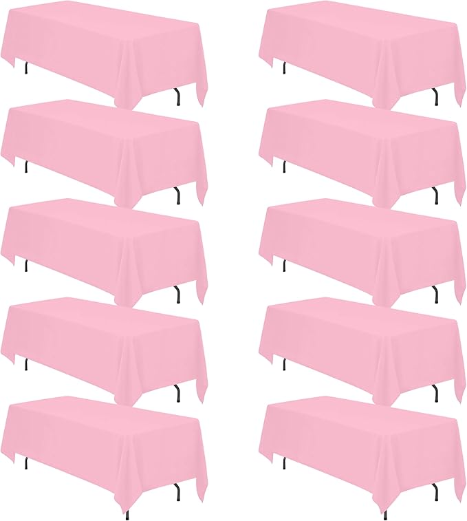 BRILLMAX 10 Pack Pink Tablecloths 70 x 120 Inch for 6ft or 8ft Rectangle Tables - Rectangular Bulk Linen Polyester Fabric Washable Cloth Cover for Wedding Reception Banquet Birthday Party