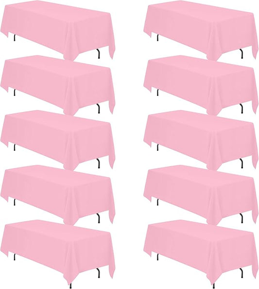 BRILLMAX 10 Pack Pink Tablecloths 70 x 120 Inch for 6ft or 8ft Rectangle Tables - Rectangular Bulk Linen Polyester Fabric Washable Cloth Cover for Wedding Reception Banquet Birthday Party