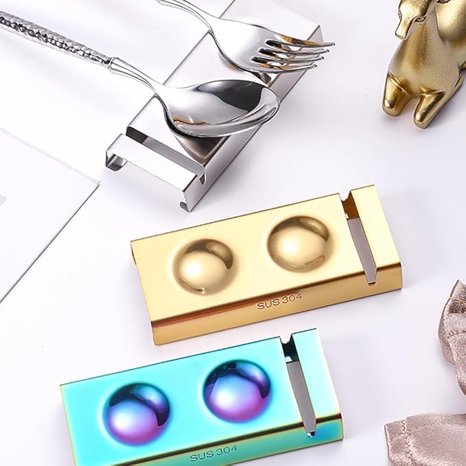 Cutlery Rests Stand for Chopsticks Spoon Fork Knife Rest Rack 304 Stainless Steel Flatware Holder Set of 6 for Dining Table Hotel Restaurant (Gold, 10X4X1.5CM)