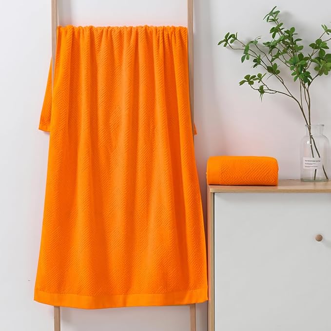 sense gnosis Super Soft Orange Bath Towels Terry Striped Weave Pattern Ultra Absorbent 100% Cotton Towel for Bathroom(27 X 55 Inch), 2 Pieces