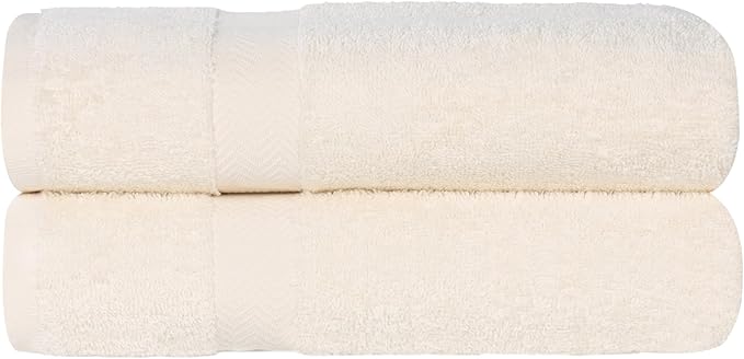 Superior 2-Piece Cotton Bath Sheet Set, Large Towels for Body, Quick Dry, Bathroom Essentials, Guest/Master Bath, Shower, Home Accessories, Apartment, Airbnb, Franklin Collection, Ivory
