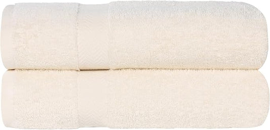 Superior 2-Piece Cotton Bath Sheet Set, Large Towels for Body, Quick Dry, Bathroom Essentials, Guest/Master Bath, Shower, Home Accessories, Apartment, Airbnb, Franklin Collection, Ivory