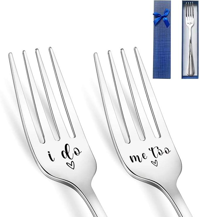 2 Pieces I Do Me Too Funny Engraved Stainless Steel Fork,Funny Wedding Gifts for Couples Bride Groom,Best Engagement Valentine Anniversary Wedding Christmas Thanksgiving Birthday Gift