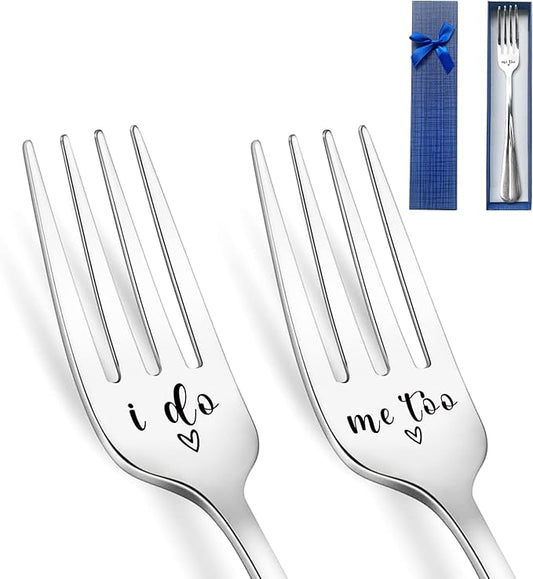 2 Pieces I Do Me Too Funny Engraved Stainless Steel Fork,Funny Wedding Gifts for Couples Bride Groom,Best Engagement Valentine Anniversary Wedding Christmas Thanksgiving Birthday Gift