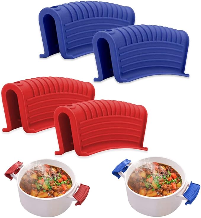 2 Pairs Silicone Pot Handle Holders,Hot Skillet Handle Covers,Anti-Slip Silicone Cast Iron Pans Handles,Pan Lids Dutch Ovens Baking Sheets Casserole Cookware