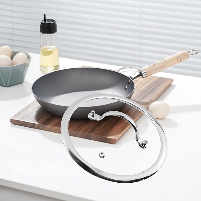 Woogim Tempered Glass Pan Lid with Steam Vent 8”,Wide Edge for Secure Seal,Thickened to 4mm,Dishwasher Safe and Oven Up to 480℉,Stainless Steel Handle Glass Lids for Frying Pans,Sauce Pots & Woks