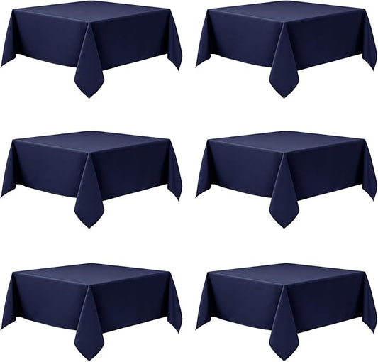 6-Pack Navy Blue Tablecloths for Square Tables, 70 x 70 Inches, Stain-Resistant Polyester Fabric for 3 Foot Tables - Washable Table Covers for Weddings, Banquets, Birthday Parties, Events