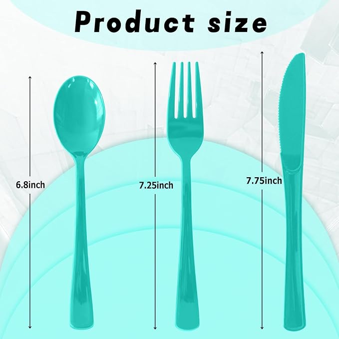 300 Pack Disposable Plastic Silverware, Heavy Duty Light Green Plastic Cutlery Set Includes 100 Forks 100 Knives 100 Spoons for Birthday Wedding Party Picnics (300, Light Green)