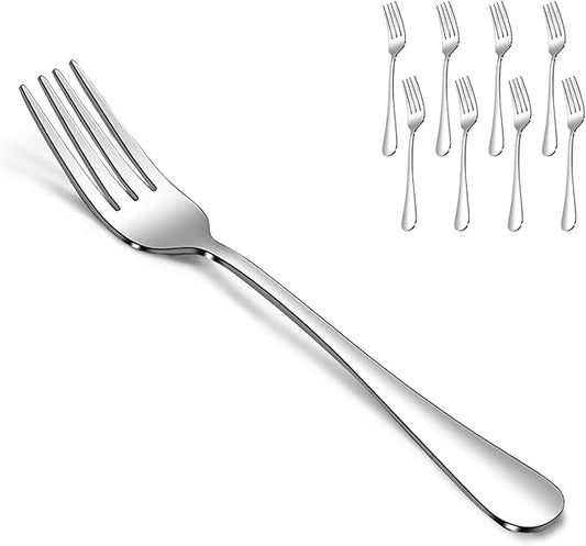 SANTUO Stainless Steel Salad Forks Set, 8-Piece Mirror Polished Table Forks Dinner Forks Flatware Set with Long Handle Use for Home, Restaurant or Camping, Dishwasher Safe (Silver 7.3 Inch)