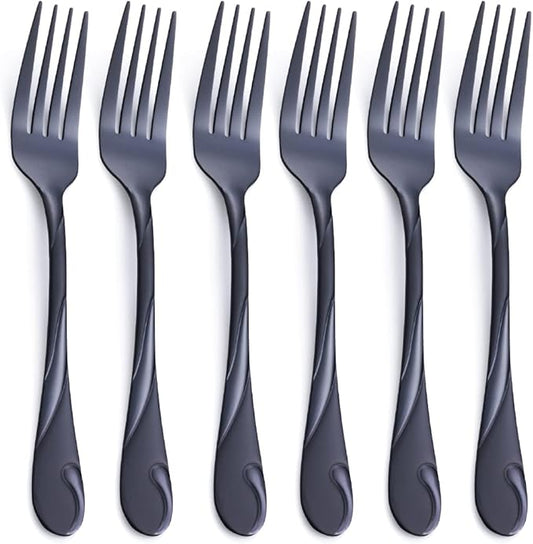 Black Salad Fork Set, Seeshine 6.9-inch Stainless Steel Shiny Black Metal Dessert Fork, Small Cake Fork, Set of 6