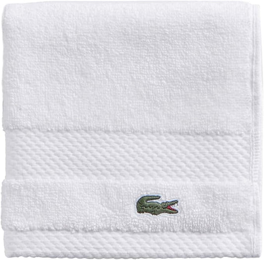 Lacoste Heritage 100% Supima Cotton Wash Cloth, White, 13" x 13" – Highly Absorbent & Quick Drying, Premium Super Soft Bath Towel, Bathroom Essential, Gift for All Occasions, Machine Washable