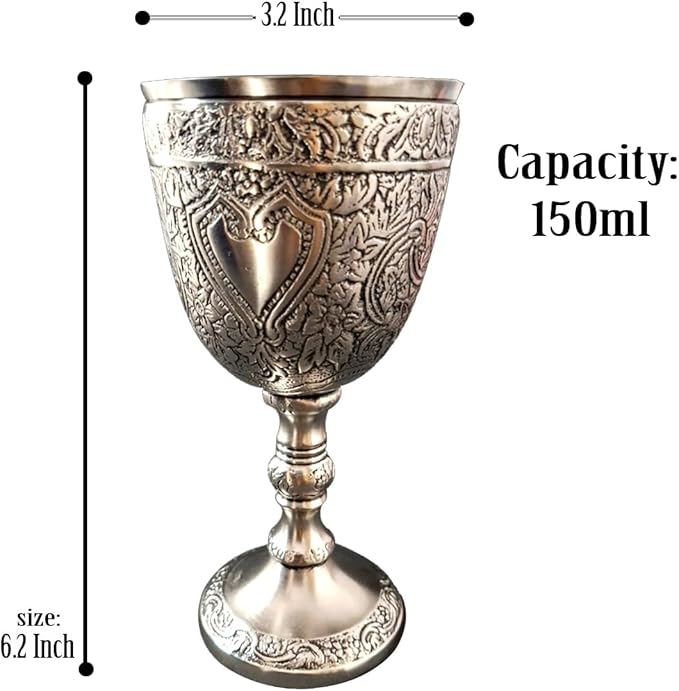 Wine Goblet Vintage Chalice Roman King Arthur Wine Cup Renaissance Medieval Drinking Goblet Unique Gift (150 ml) (Pewter Antique)