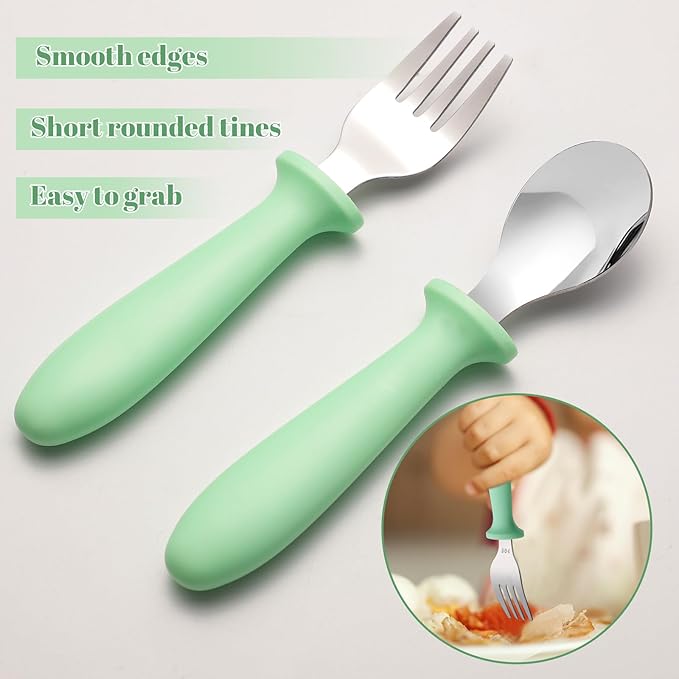12 Pieces Toddler Utensils, Toddler Forks and Spoons, Kids Silverware Set with Plastic Handle Stainless Steel Silverware, Dishwasher Safe