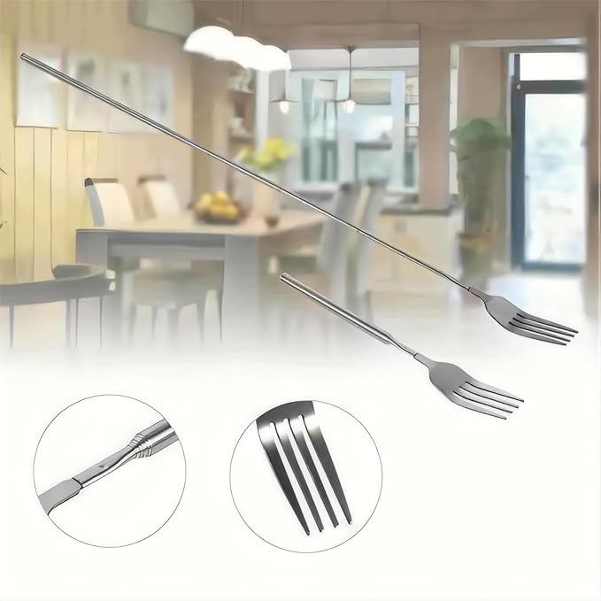 Stainless Steel Extendable Fork - Telescopic BBQ Fork, 25.4 inch (4 pcs) - Long Handle, Extends for Tableware Supplies